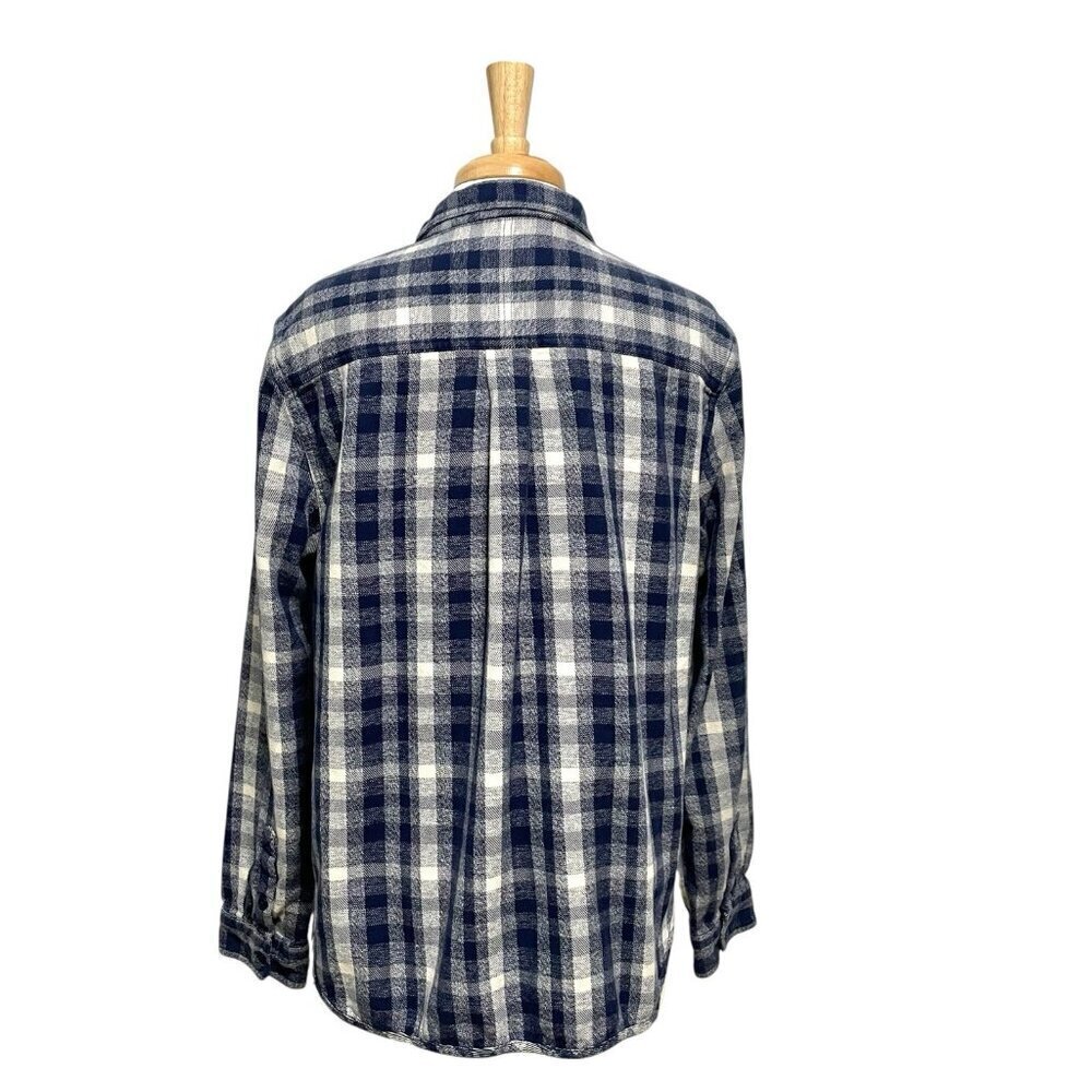 Toad & Co Plaid Flannel Popover 1/4 Zip Sweatshirt Sweater Cotton Blue size XL - Picture 4 of 7